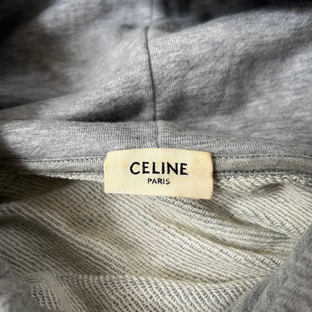 セリーヌ パーカー 16ルーズ ロゴプリント M グレー カシミヤ シルク