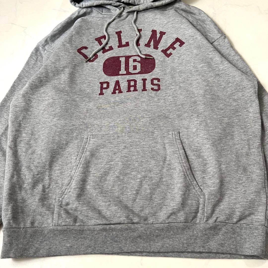 セリーヌ パーカー 16ルーズ ロゴプリント M グレー カシミヤ シルク