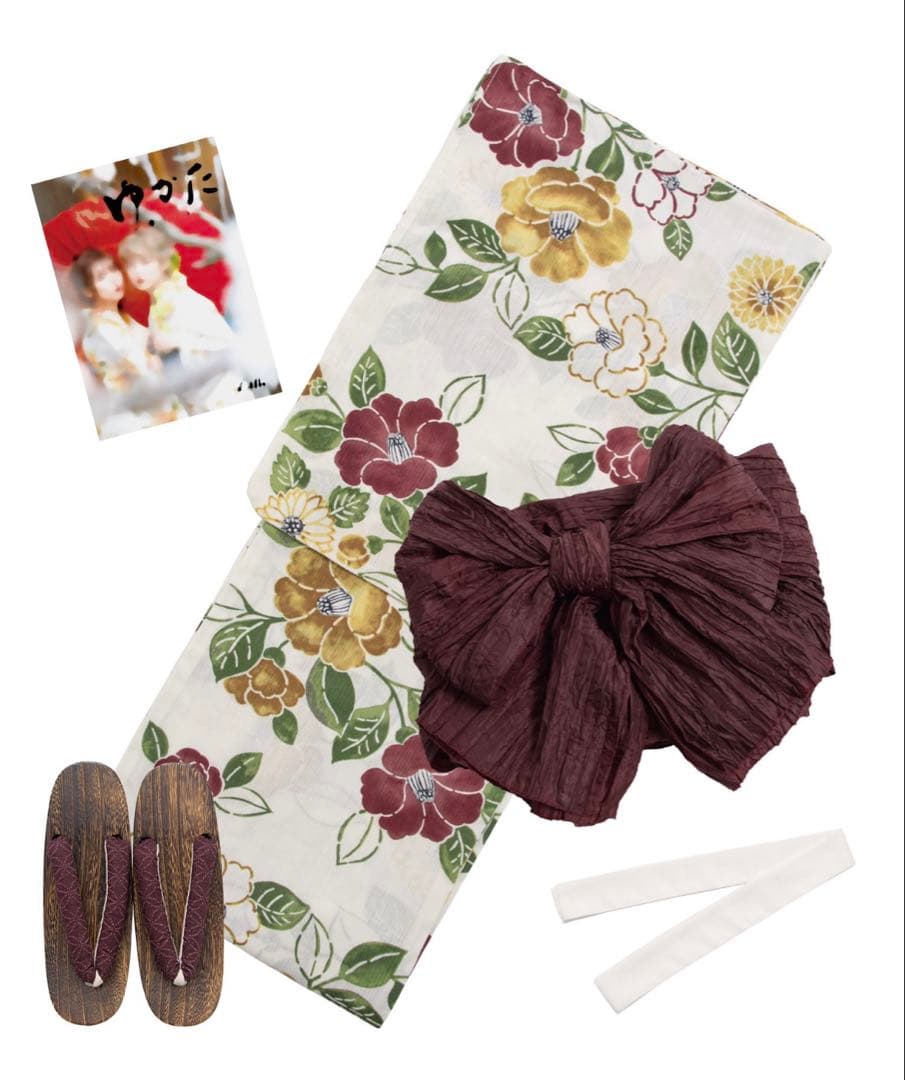 花柄浴衣・帯・下駄・腰ひもセット