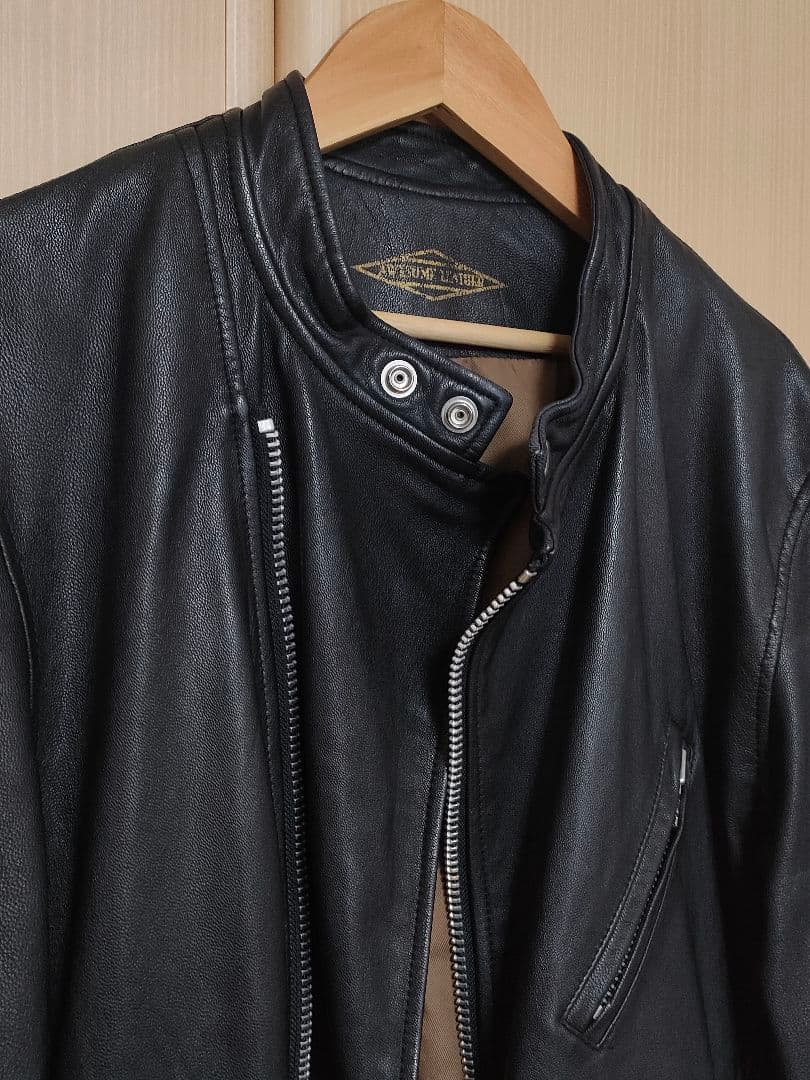 本*り様 美品 AWESOME LEATHER スタンドダブルライダースジャケッ