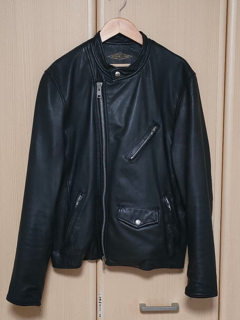 本*り様 美品 AWESOME LEATHER スタンドダブルライダースジャケッ
