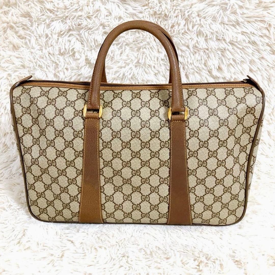 【超美品】GUCCI　ミニボストン　GG　インターロッキング　シェリー　ブラウン