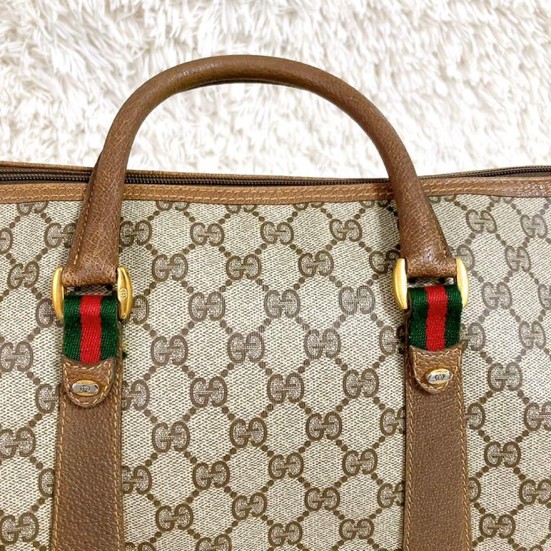 【超美品】GUCCI　ミニボストン　GG　インターロッキング　シェリー　ブラウン