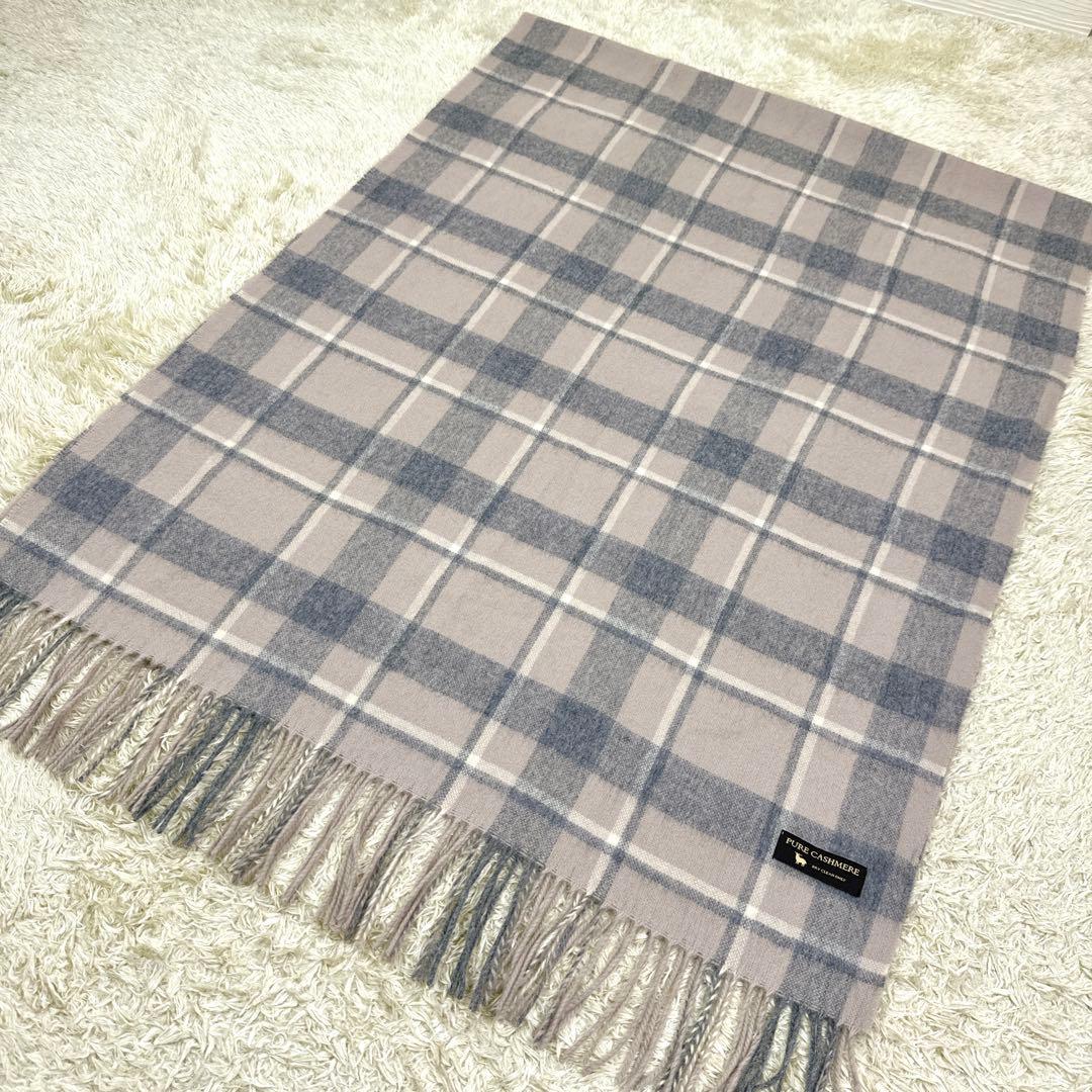 とこ様✨未使用級✨23区　カシミヤ100%　大判グレージュグレーチェックストール