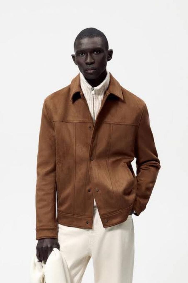 ZARA ザラ フェイクスエード トラッカージャケット ブラウン Lサイズ