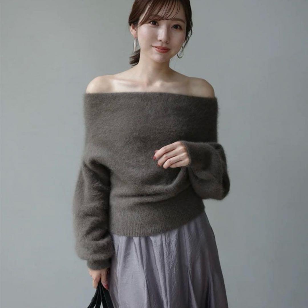 anuans/ラクーンフォックスオフショルニットプルオーバー(モカ)