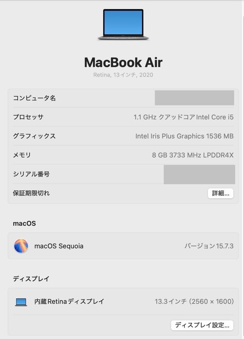 【美品】Apple MacBook Air M1 2020年モデル 8GB