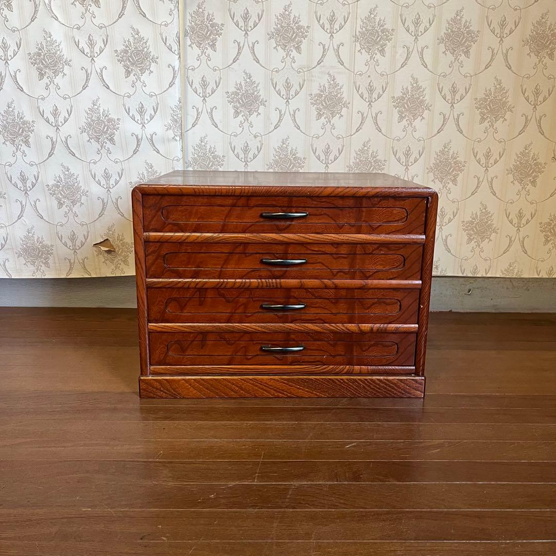 【アンティーク】昭和レトロ 木製 無垢 4杯 小箪笥 小引出し キャビネット