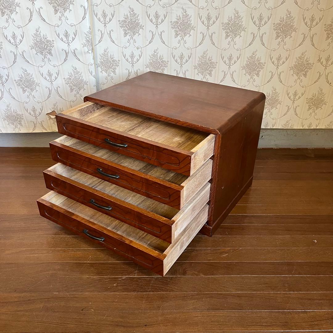 【アンティーク】昭和レトロ 木製 無垢 4杯 小箪笥 小引出し キャビネット