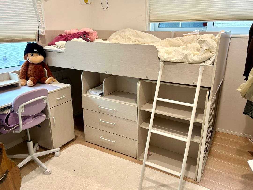 【引き取り限定】ニトリ　システムベッド　ホワイト 学習机　洋服棚