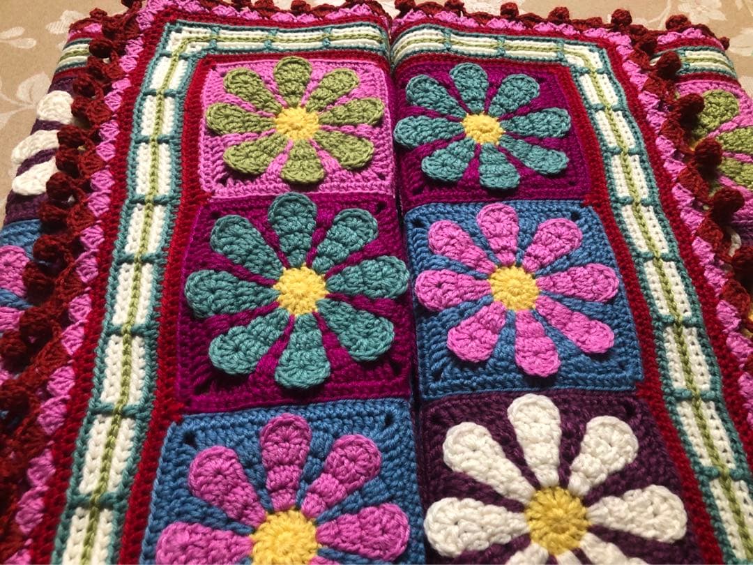 花モチーフレトロブランケット