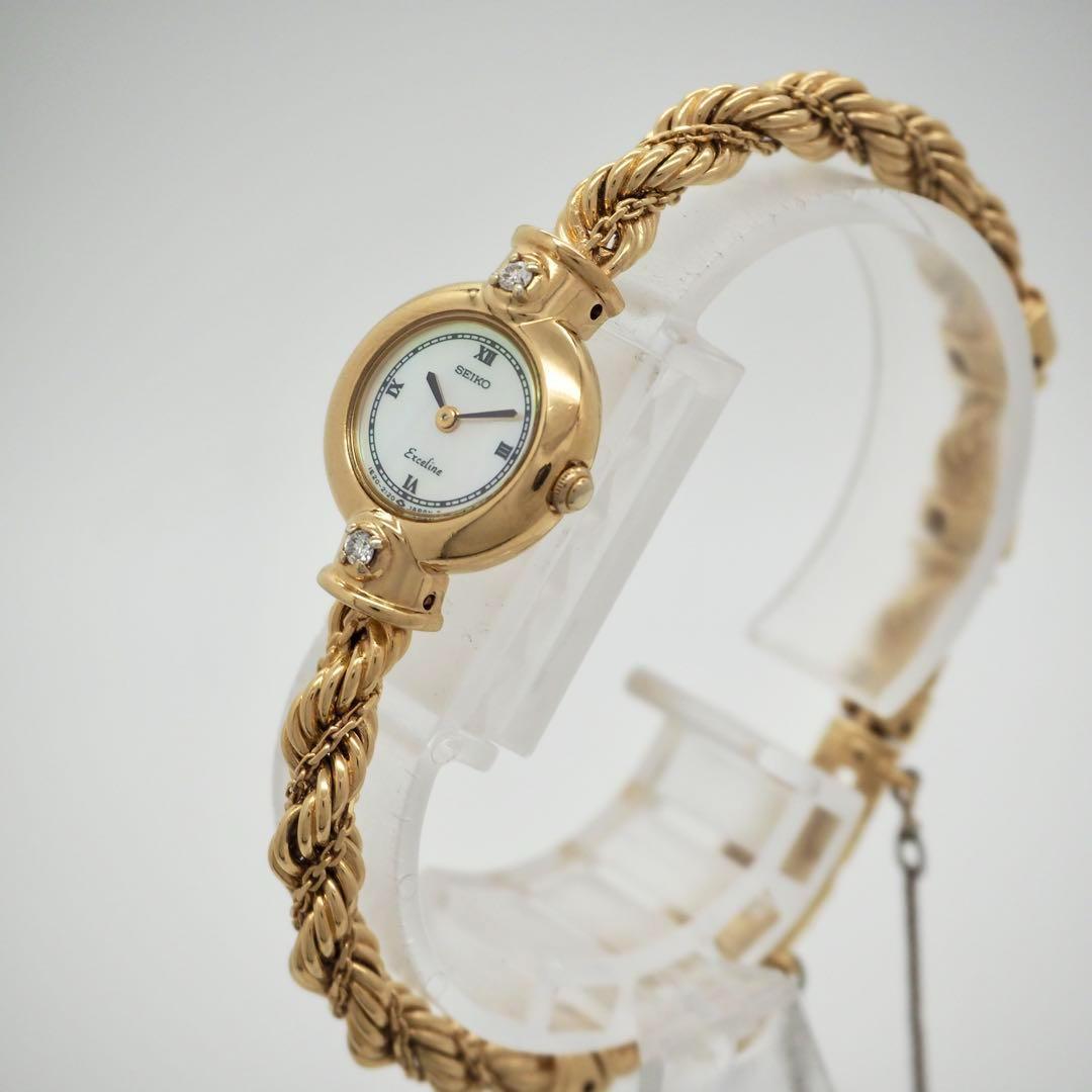 678【美品】SEIKO　時計　エクセリーヌ　レディース 2Pダイヤ　ゴールド