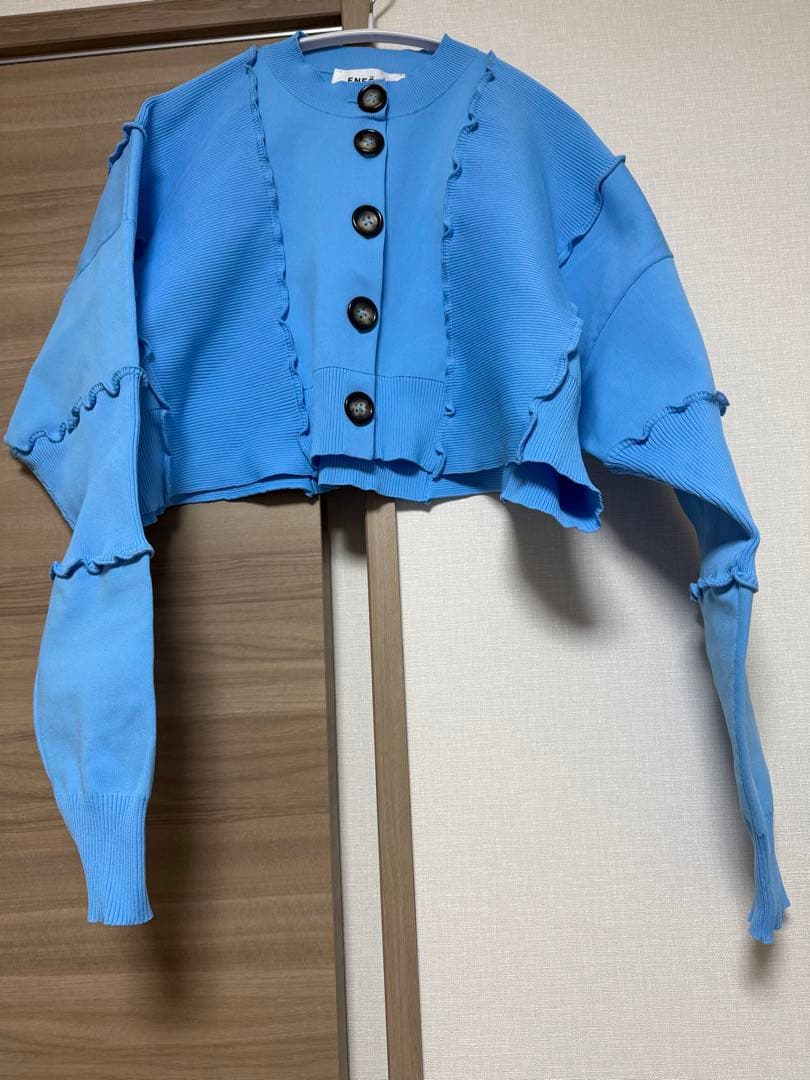 【美品】エンフォルド　ENFOLD WAVE CARDIGAN ブルー