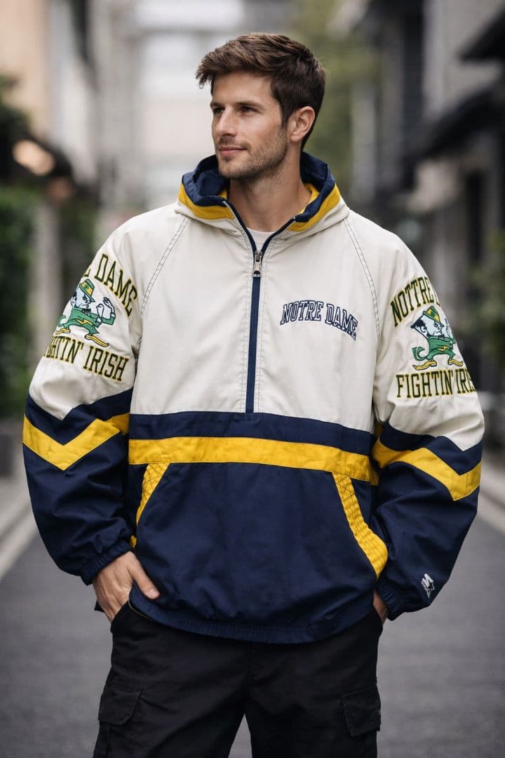 90s STARTER ノートルダム ナイロンアノラック ハーフジップ 韓国古着