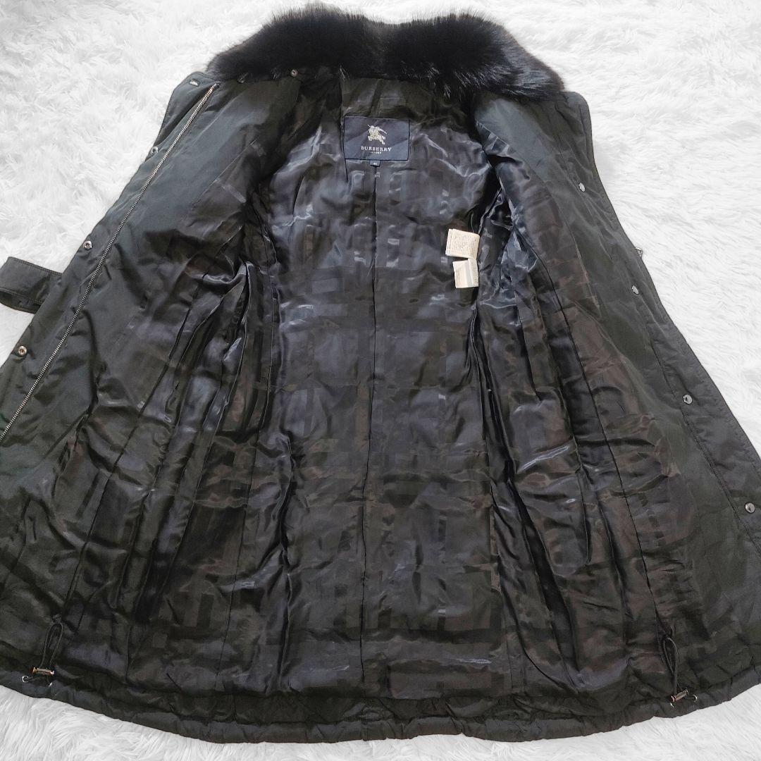バーバリーロンドン　ダウンコート　フォックスファー　シャドーチェック　黒　40