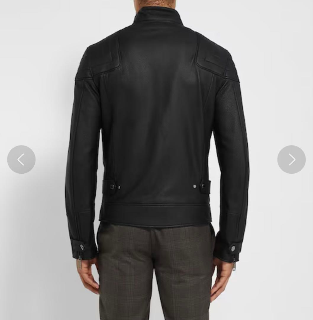 極美品 Brioni バイカーブルゾン レザージャケット 56サイズ ネイビー