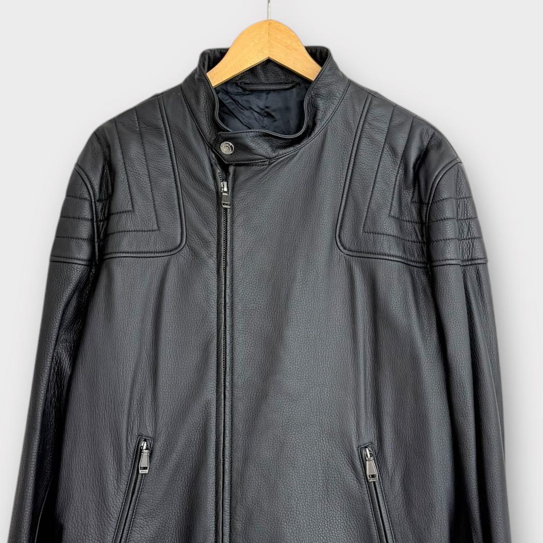 極美品 Brioni バイカーブルゾン レザージャケット 56サイズ ネイビー
