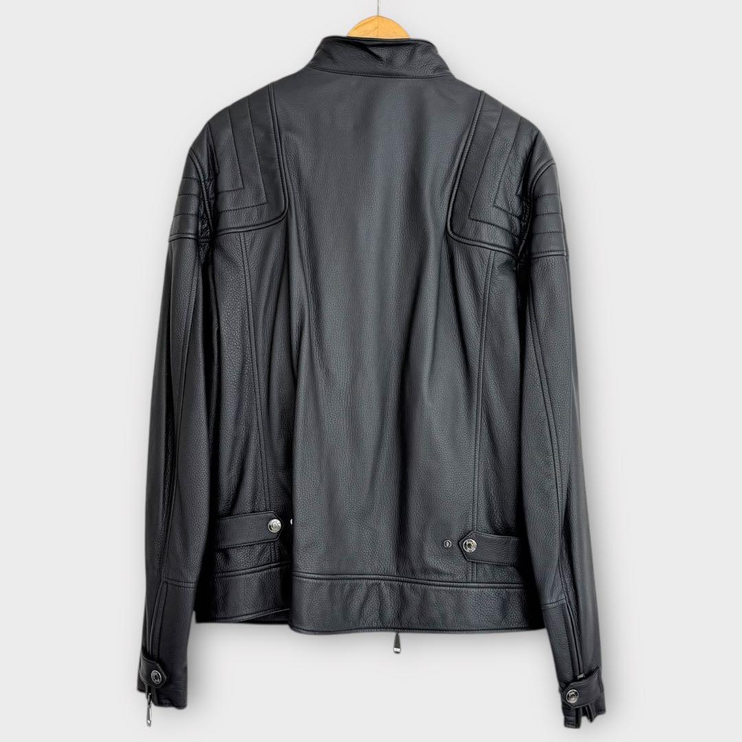 極美品 Brioni バイカーブルゾン レザージャケット 56サイズ ネイビー