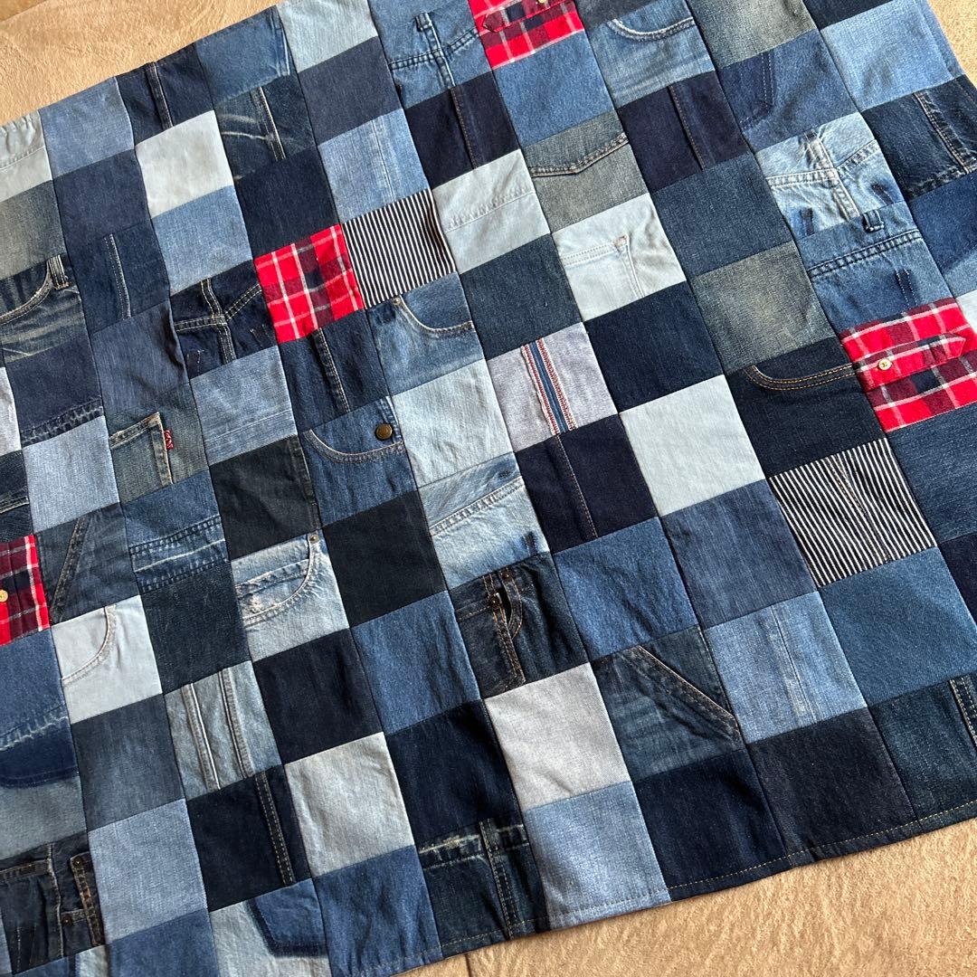 デニムリメイクブランケットマルチカバーラグ１点もの