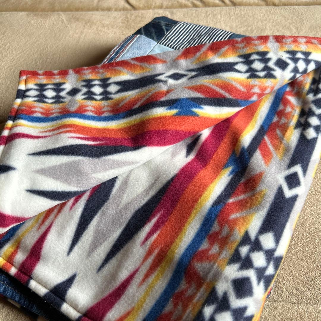 デニムリメイクブランケットマルチカバーラグ１点もの