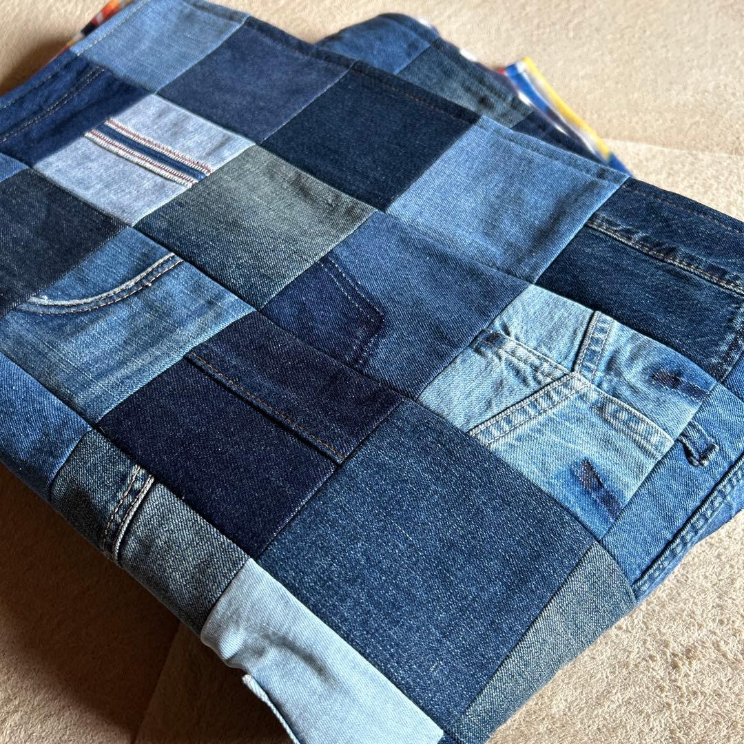 デニムリメイクブランケットマルチカバーラグ１点もの