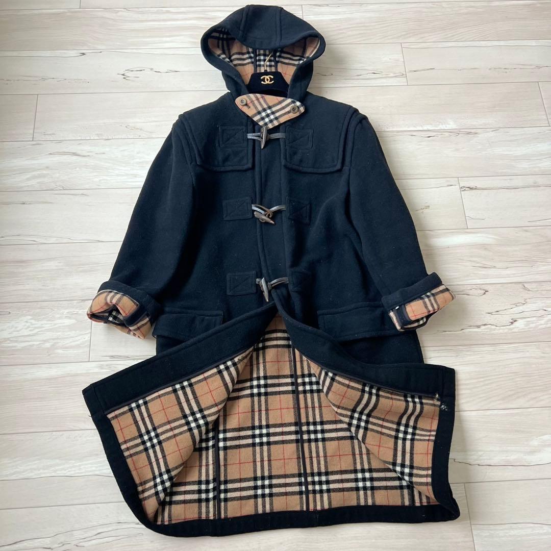 バーバリーズブルーレーベル　ロングダッフルコート　ノバチェック　ダブルフェイス