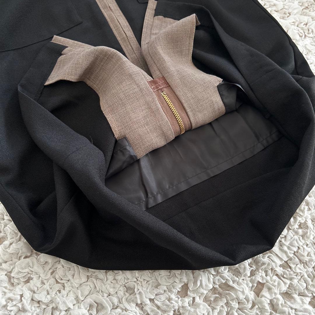 美品　フェンネル　フロントジップナロースカート　タイトスカートリネンライク　黒