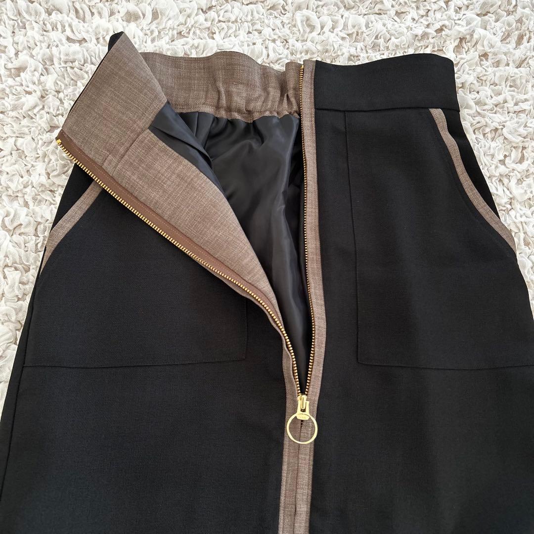 美品　フェンネル　フロントジップナロースカート　タイトスカートリネンライク　黒