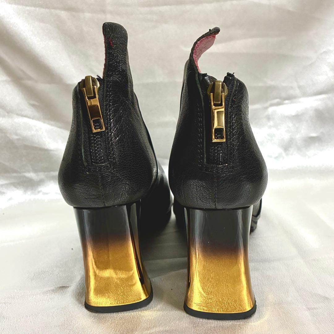 美品❣ MANA マナ ショートブーツ ブーティ 変形ヒール レザー ブラック
