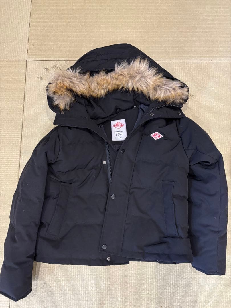 DANTON ブラック ダウンジャケット ファー付き