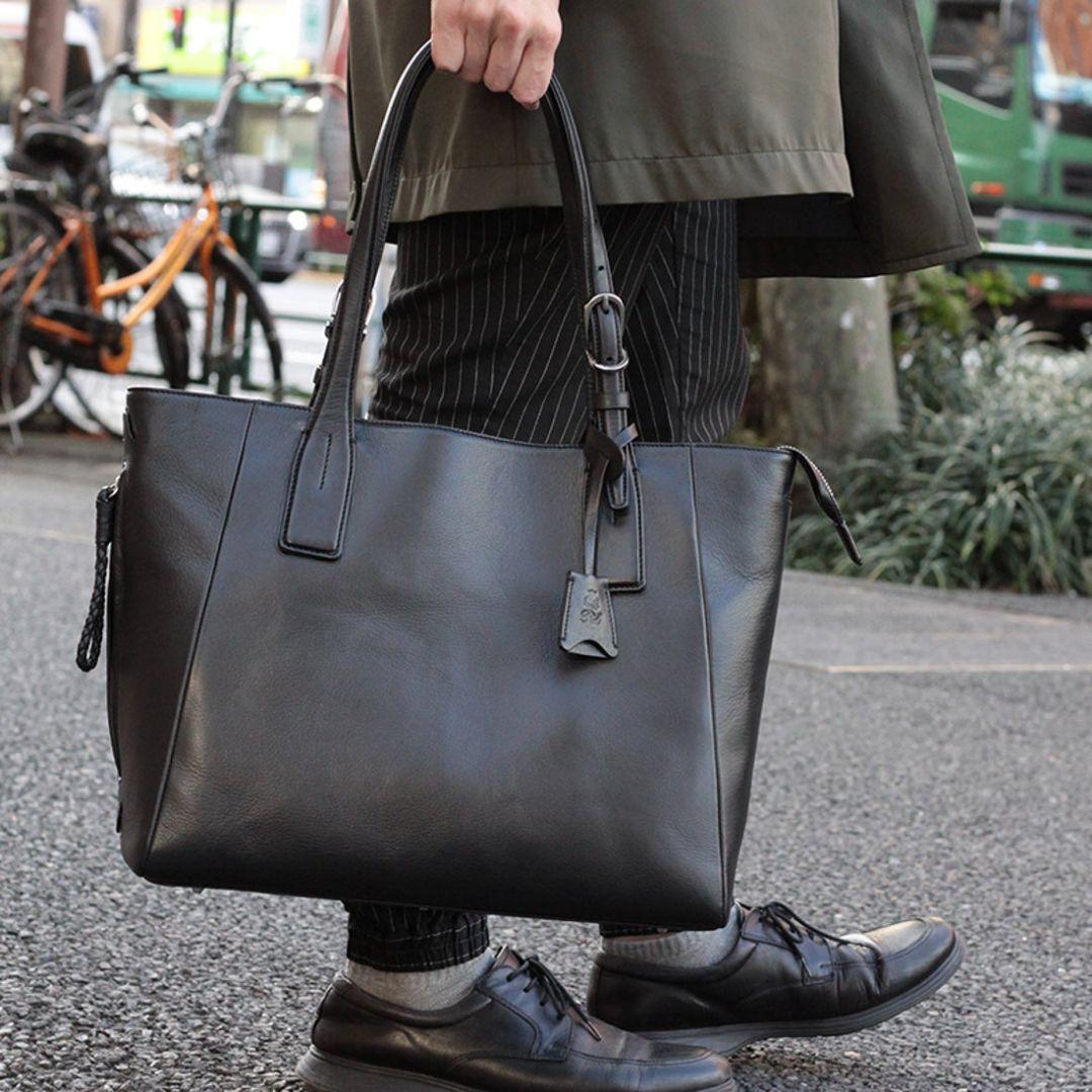 pid撥水ブラックレザートートバッグ 大容量雑誌掲載商品タイムセール22時まで