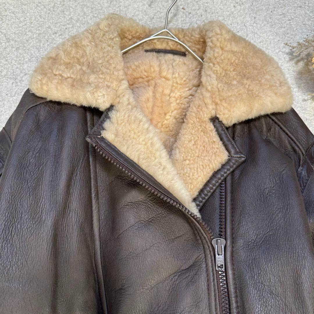 【Lakeland】本革シープスキン　内面ボア　ライダースジャケット　ブラウンS