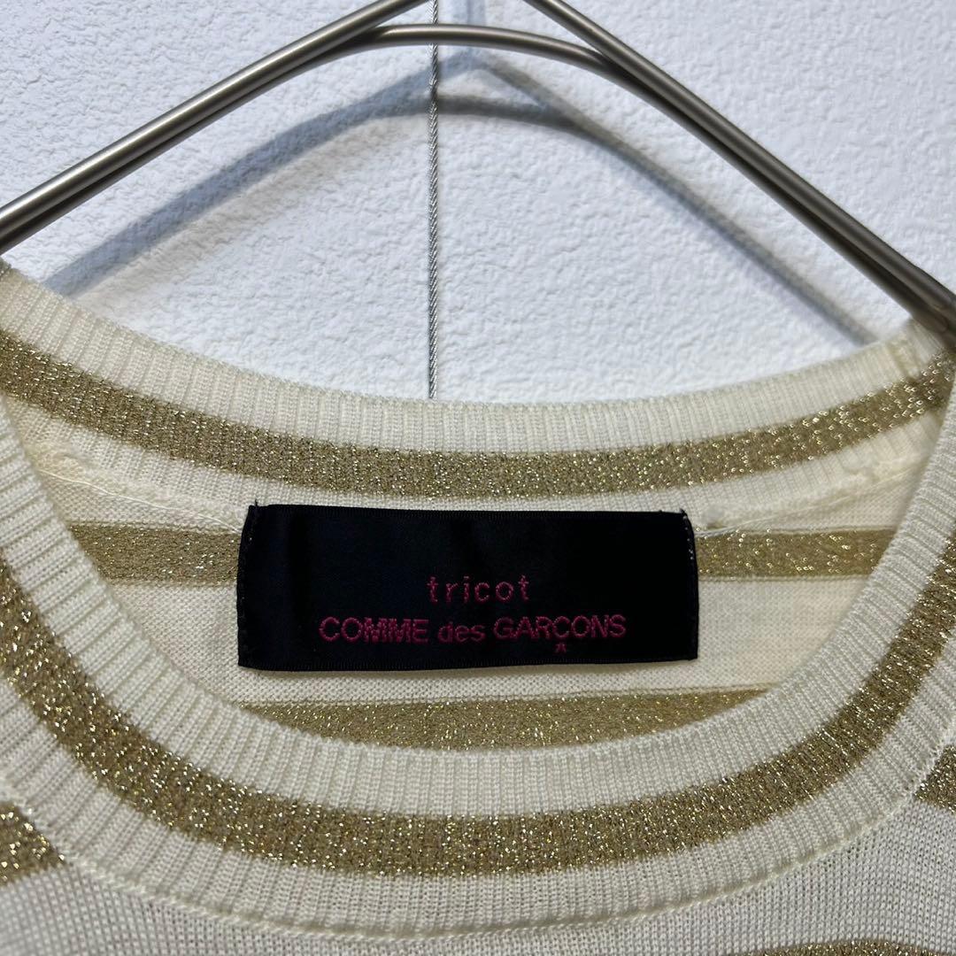 希少 美品 13年製 トリココムデギャルソン ラメ 花柄 縮絨 ボーダー ニット