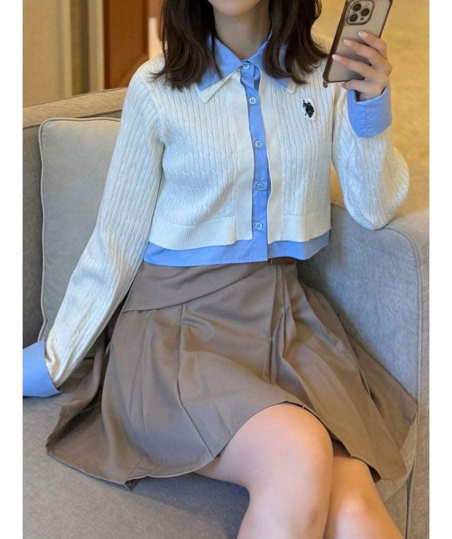 MERCURYDUO POLO別注シャツレイヤード風ケーブルカーディガン