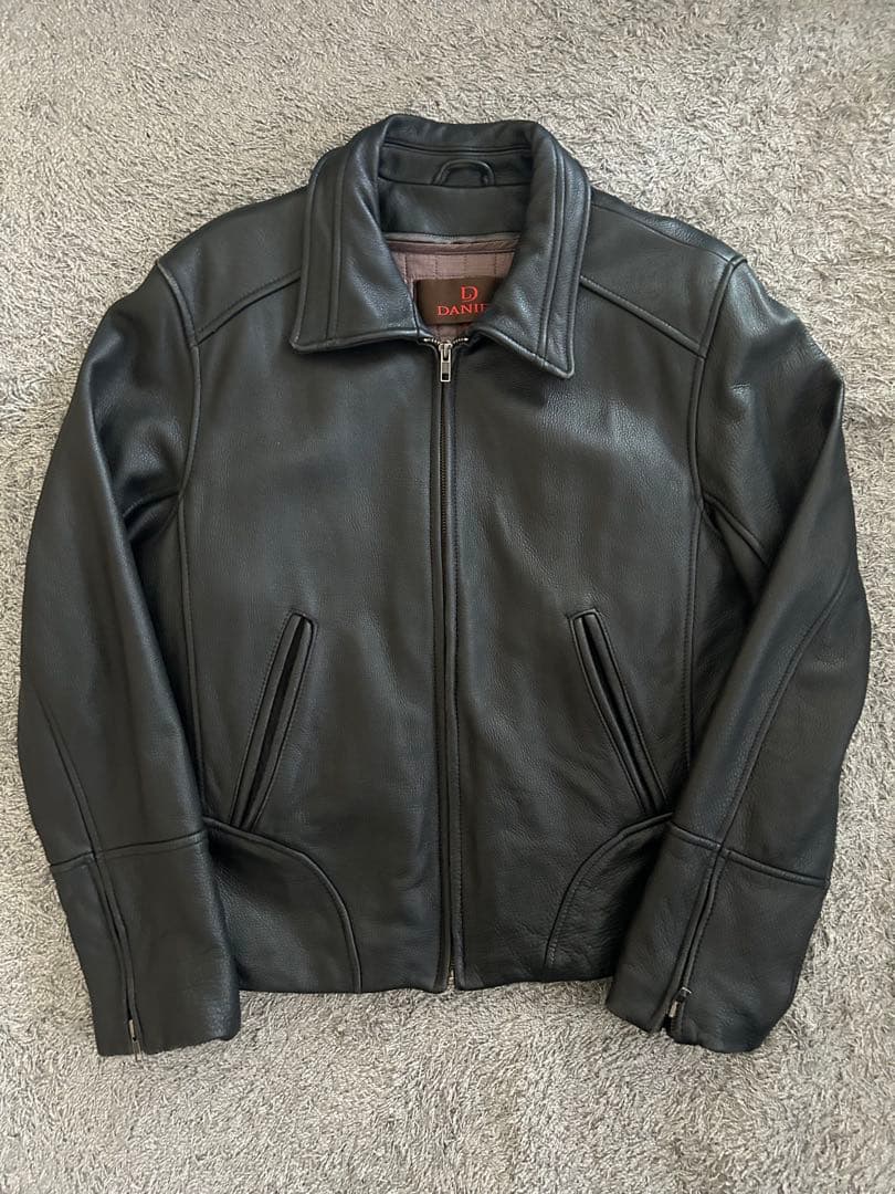 DANIER レザー シングル ライダースジャケット 襟付 短丈 肉厚