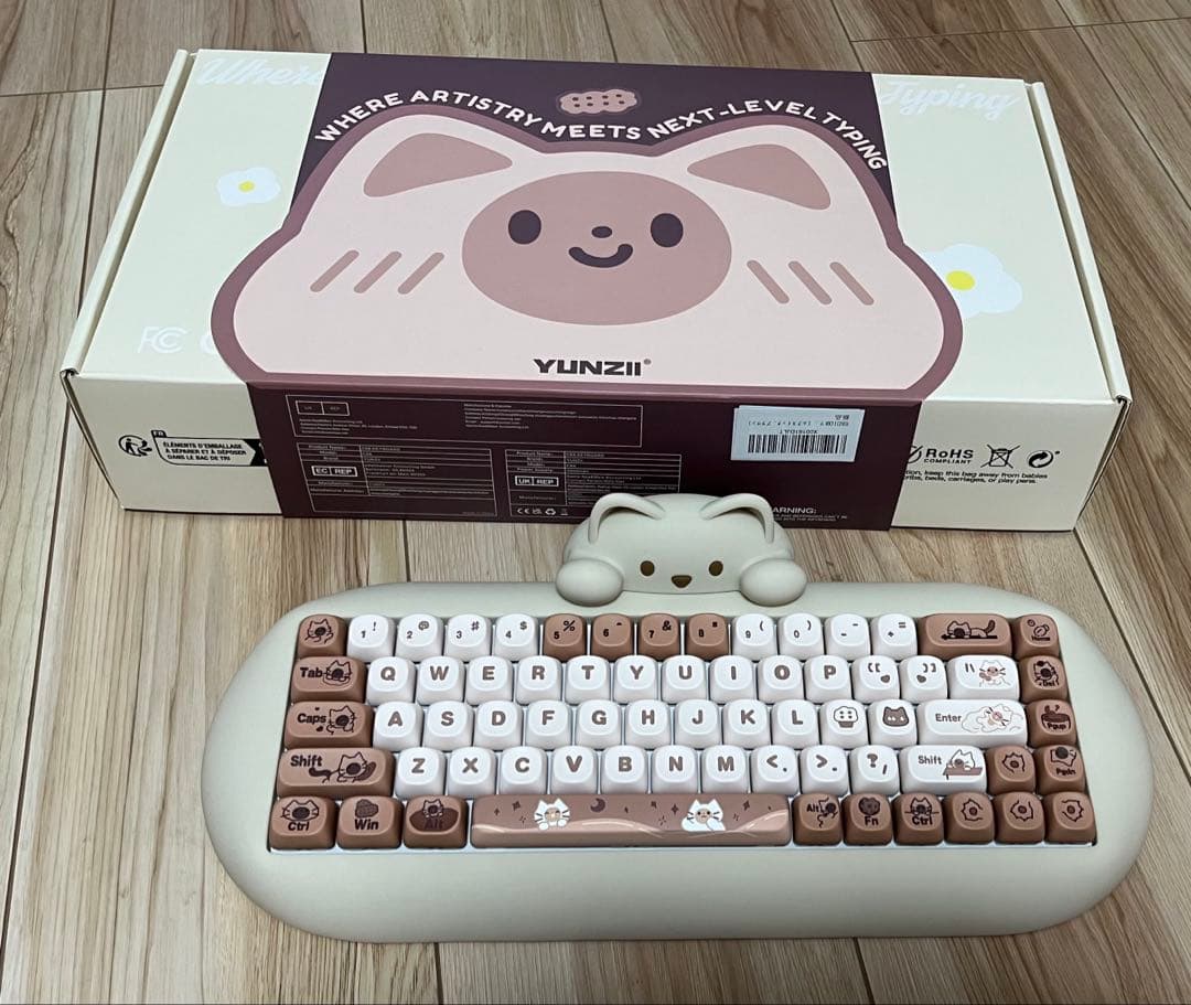 YUNZII 猫 デザイン キーボード 本体 ブラウン ミルクスイッチ