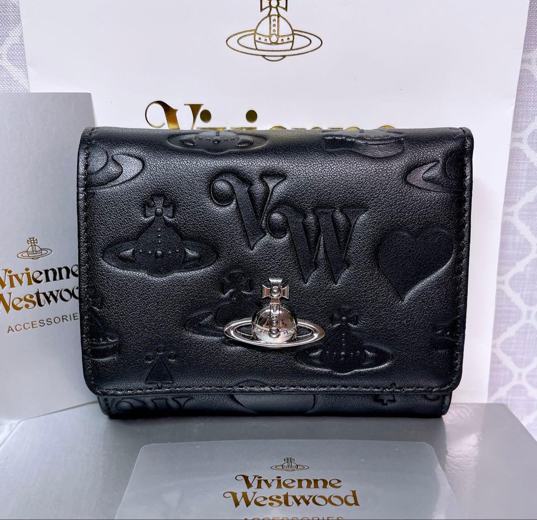 【新作✩内柄も素敵】Vivienne Westwood 三折財布 マット黒