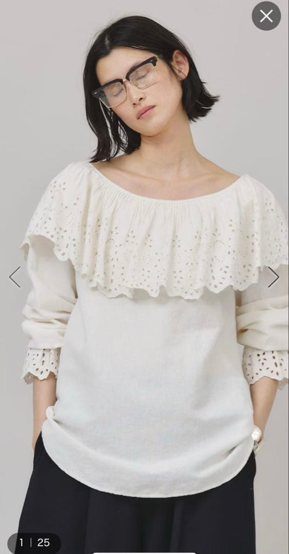 Curensology コットンリネンカットワークブラウス