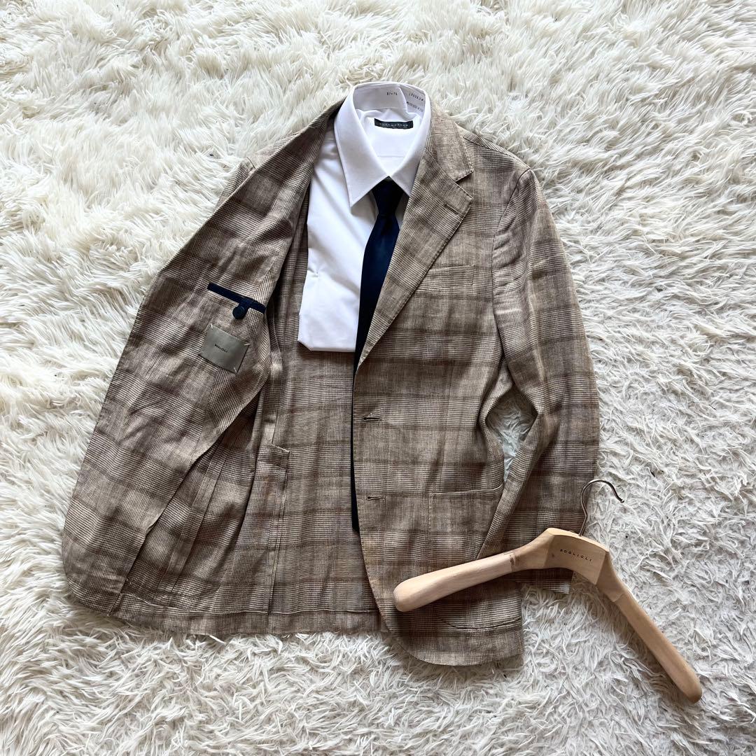 <美品>BOGLIOLI doverベージュ 春夏 シルクリネンジャケット 42