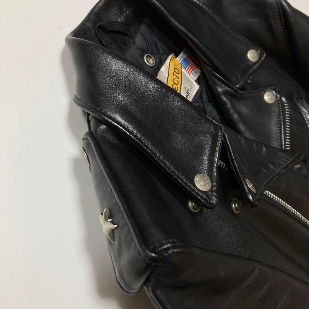 SCHOTT 618 USA製 34 ダブルライダース ブラック バイクタグ