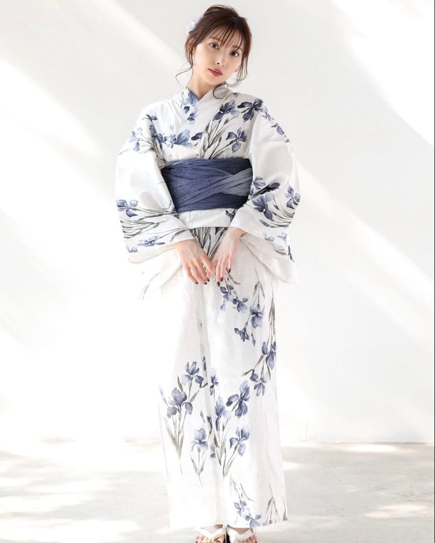 1人で着られる浴衣3点セット 和歌山染工日本染め（ゆかた・しわへこ帯・下駄）