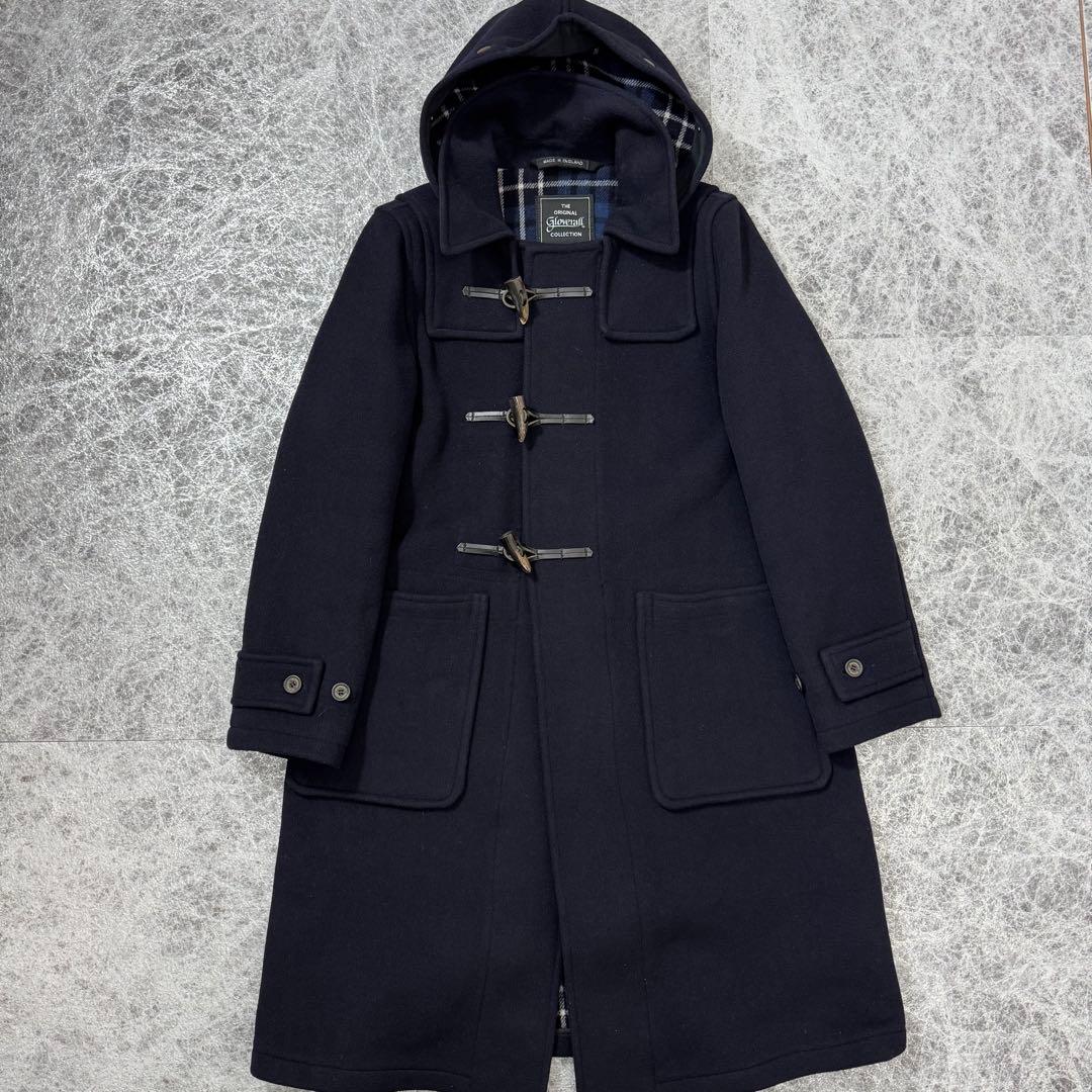 美品 グローバーオール ELIZA ロングダッフルコート 裏地チェック 44 紺