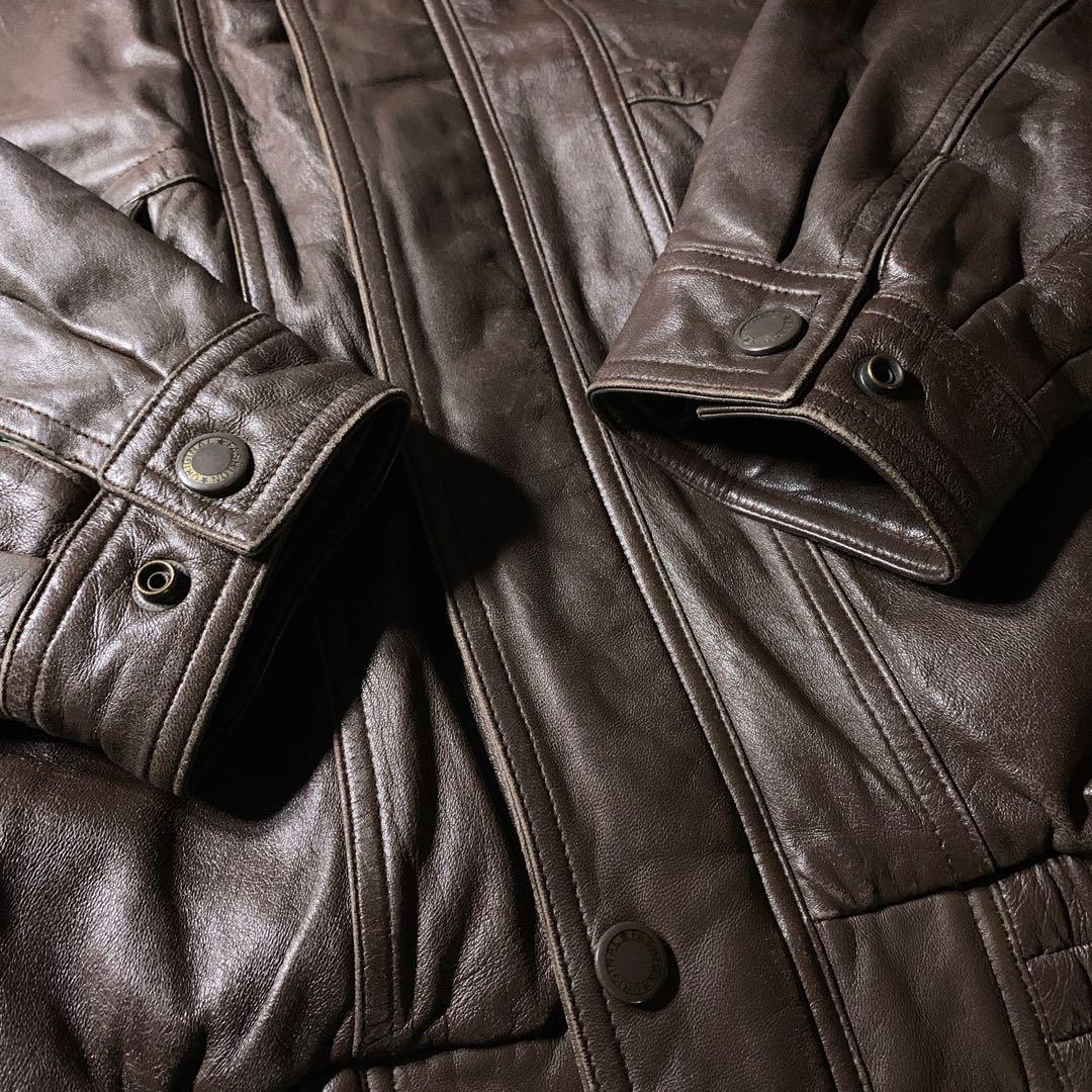 短丈 中綿 ラムレザー A-2 フライトジャケット 茶色 キルティング裏地 L