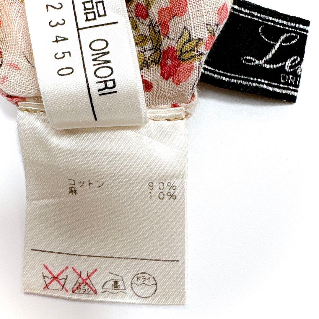 美品 Leilian レリアン コットンリネン 花柄 ピンタックブラウス 13＋