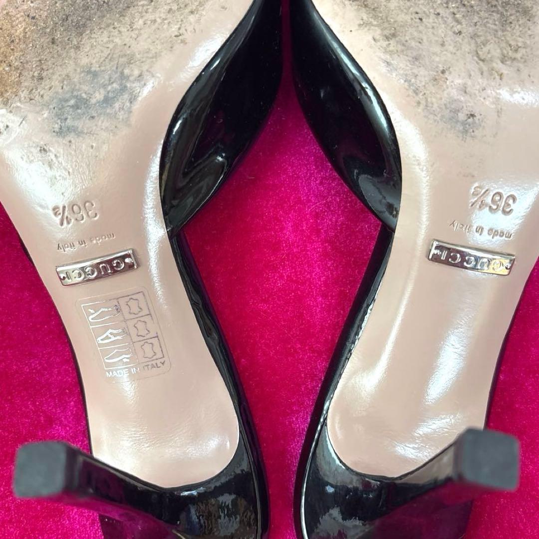 Gucci グッチ ホースビット パテントレザーオープントゥ ミュール