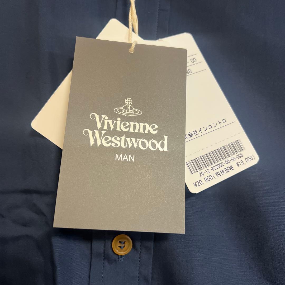 ネイビー 長袖シャツ ボタン式 ロゴ刺繍