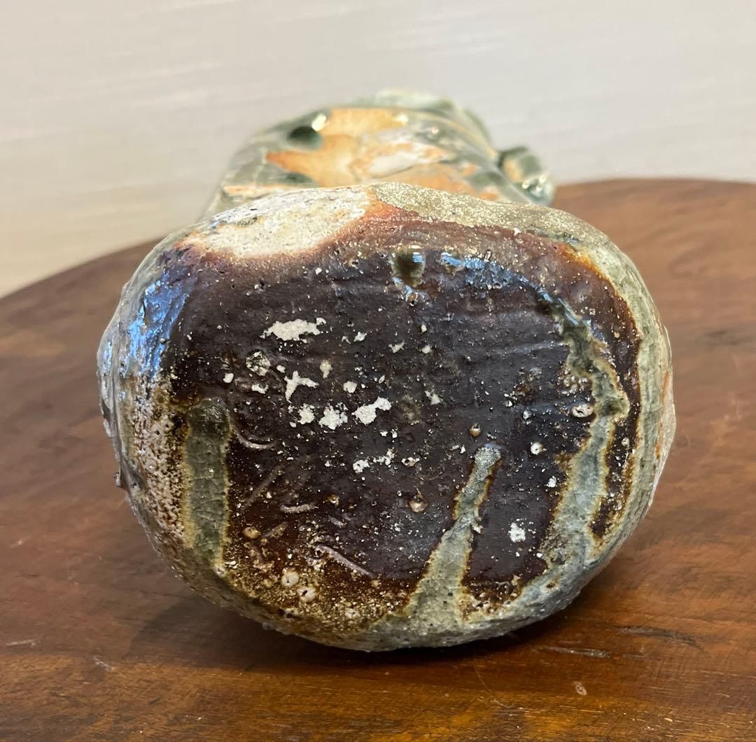 坂本俊人　伊賀耳付花生　耳付　伊賀焼　西山窯　箱付き　未使用　深緑