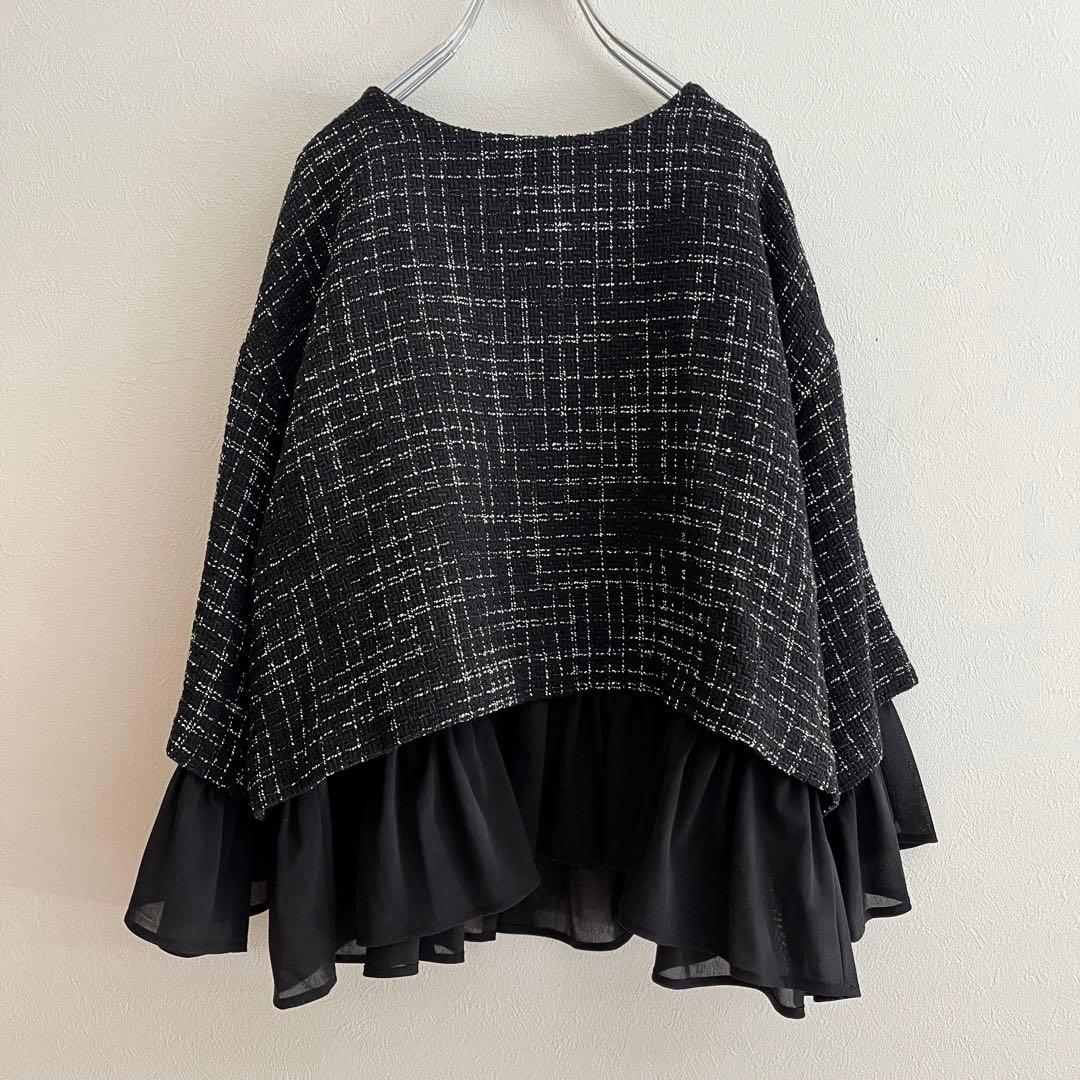 定価2.53万 ビアズリー ツイードコンビプルオーバー ネイビー 卒入園 卒入学