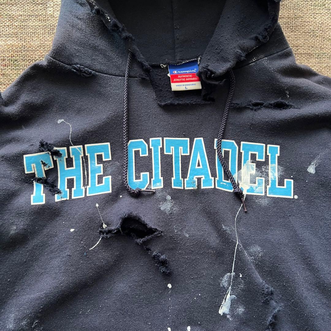 90s champion ダメージ ボロ スウェット パーカー ペンキ　グランジ