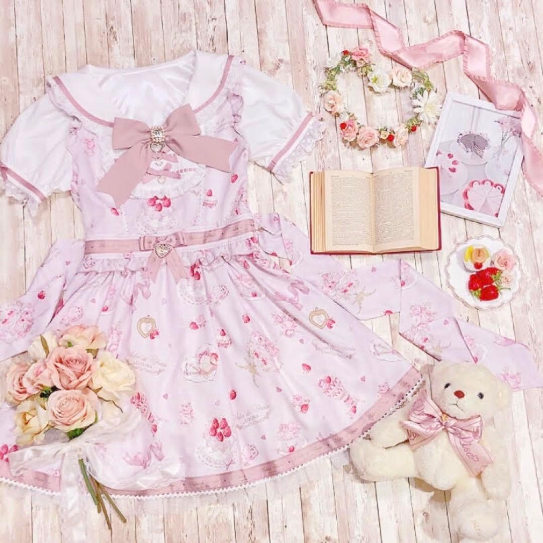 LIZLISA Salon de Fraise柄ワンピース 半袖 ピンク